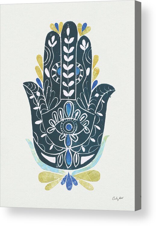 Blue Acrylic Print featuring the mixed media Hamsa I Collage by Courtney Prahl
