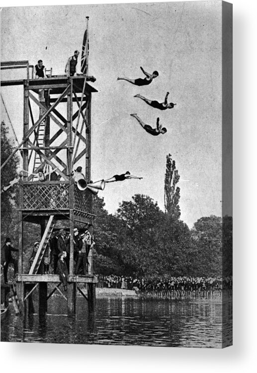 Diving Into Water Acrylic Print featuring the photograph High Diving by Hulton Archive