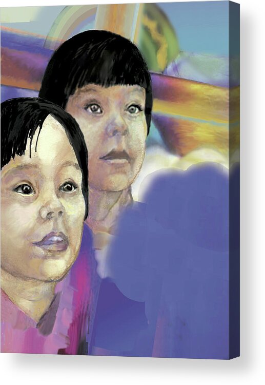 Asian Mother And Child Acrylic Print featuring the painting Hope in troubled times by Nancy Watson