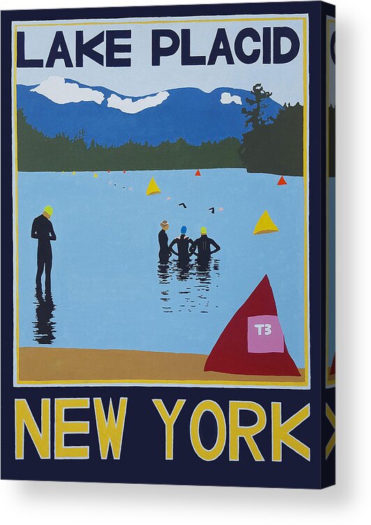 Landscape Acrylic Print featuring the painting Ironman Lake Placid Swim Poster by Joanne Orce