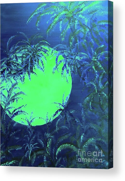 Moon Acrylic Print featuring the painting Kilauea Vog Moon by Michael Silbaugh