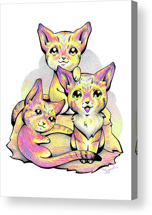 Colorful Acrylic Print featuring the drawing Kolorful Kitties by Sipporah Art and Illustration