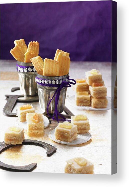 Ip_10295783 Acrylic Print featuring the photograph Lemon Bites And Striped Citrus Biscuits by Jalag / Jan-peter Westermann