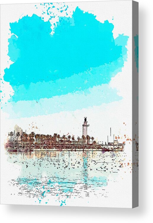 Lighthouse Acrylic Print featuring the painting lighthouse 9 watercolor by Ahmet Asar by Celestial Images