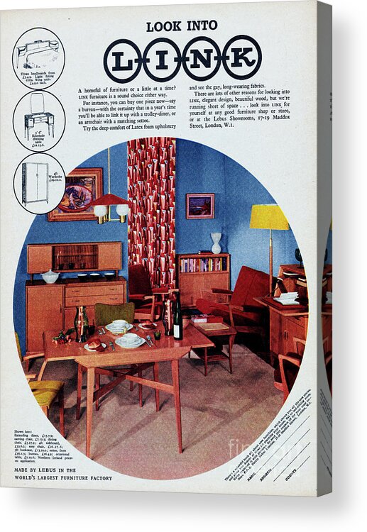 1950-1959 Acrylic Print featuring the photograph Link Furniture by Picture Post