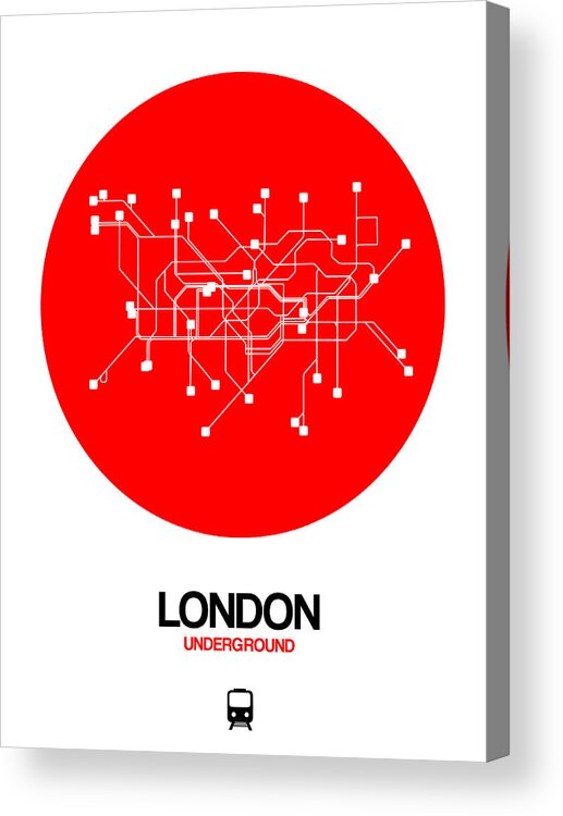London Subway Map Acrylic Print featuring the digital art London Red Subway Map by Naxart Studio