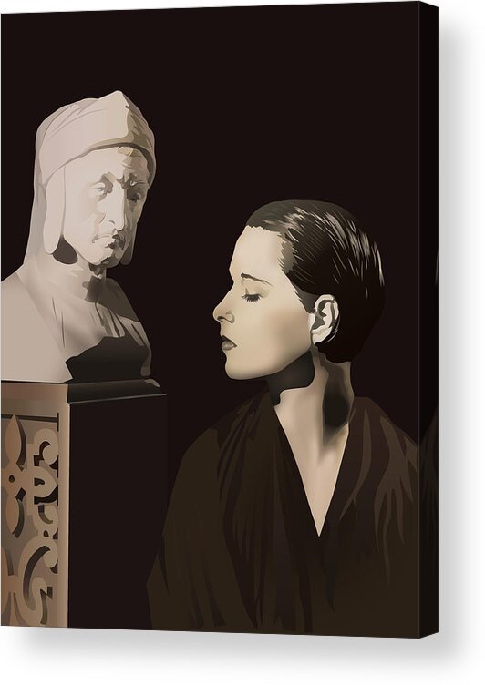 Louise Brooks Official Acrylic Print featuring the digital art Louise Brooks with bust of Dante Alighieri by Louise Brooks