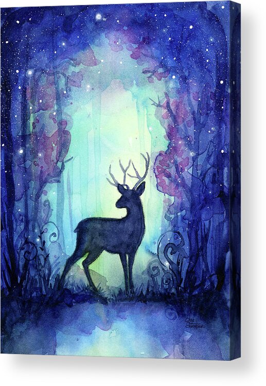 Reindeer Acrylic Print featuring the painting Magical Forest by Olga Shvartsur