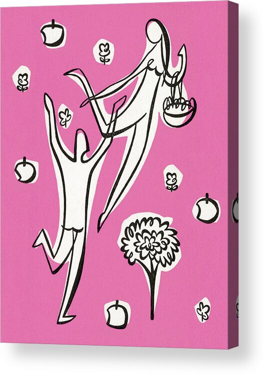 Abstract Acrylic Print featuring the drawing Man and Woman Frolicking by CSA Images
