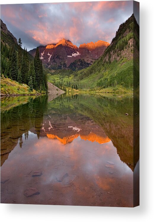Aspen Acrylic Print featuring the photograph Maroon Bells Colorful Sunrise by Kjschoen