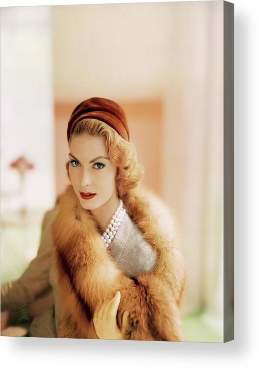 Accessories Acrylic Print featuring the photograph Mary Mclaughlin In Mr. John by Horst P. Horst