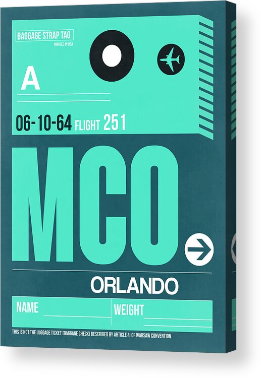 Orlando Acrylic Print featuring the digital art MCO Orlando Luggage Tag II by Naxart Studio