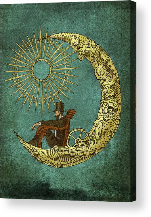 Moon Acrylic Print featuring the drawing Moon Travel - option by Eric Fan