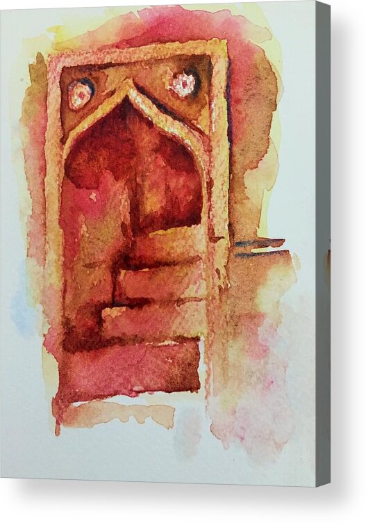 Water Color Acrylic Print featuring the painting Mughal Architecture, staircase by Devraj Reddy