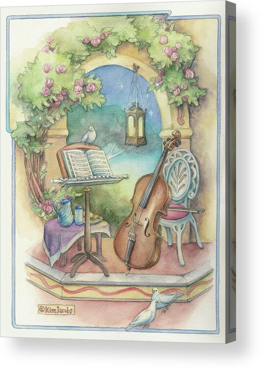 Music Garden-cello Acrylic Print featuring the painting Music Garden-cello by Kim Jacobs