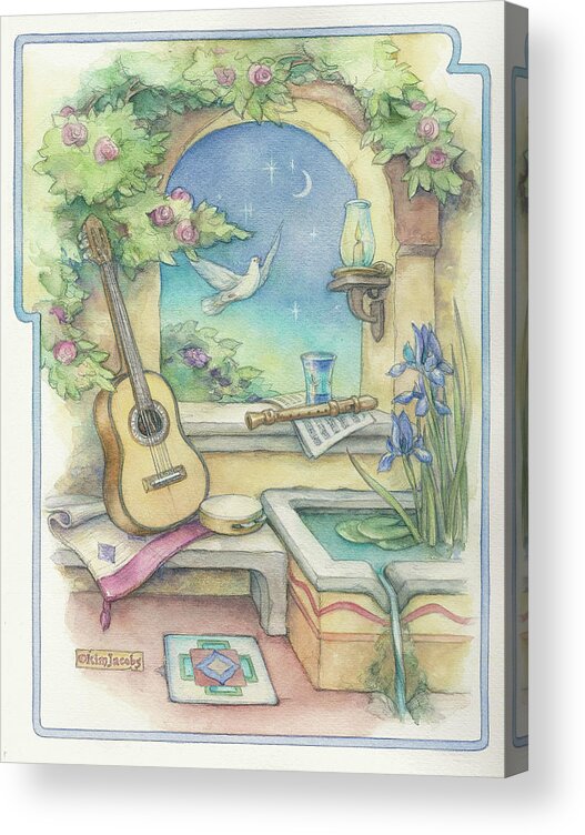 Music Garden-guitar Acrylic Print featuring the painting Music Garden-guitar by Kim Jacobs
