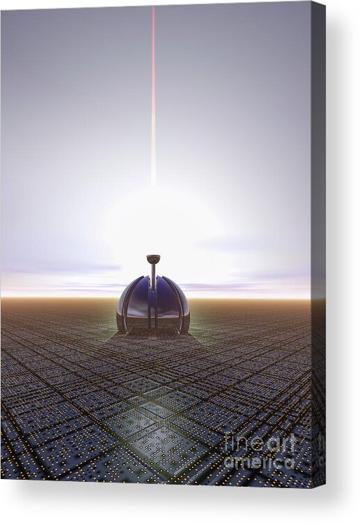 Three Dimensional Acrylic Print featuring the digital art Mysterious Dome On Horizon by Phil Perkins