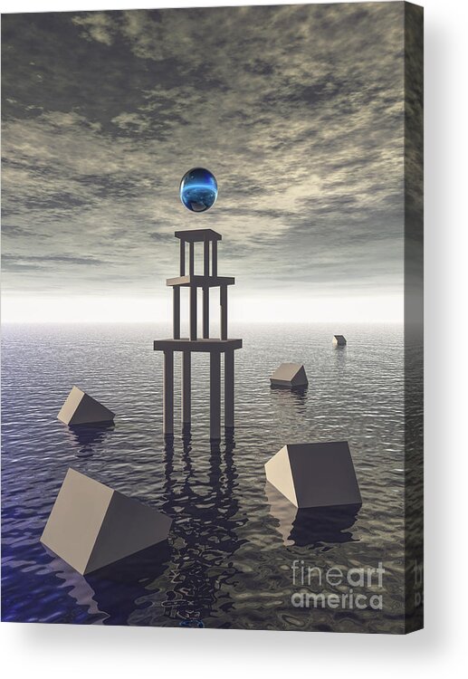 Structure Acrylic Print featuring the digital art Mysterious Tower At Sea by Phil Perkins