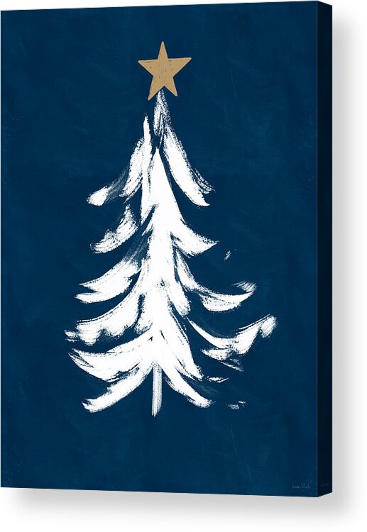Christmas Acrylic Print featuring the mixed media Navy and White Christmas Tree 1- Art by Linda Woods by Linda Woods