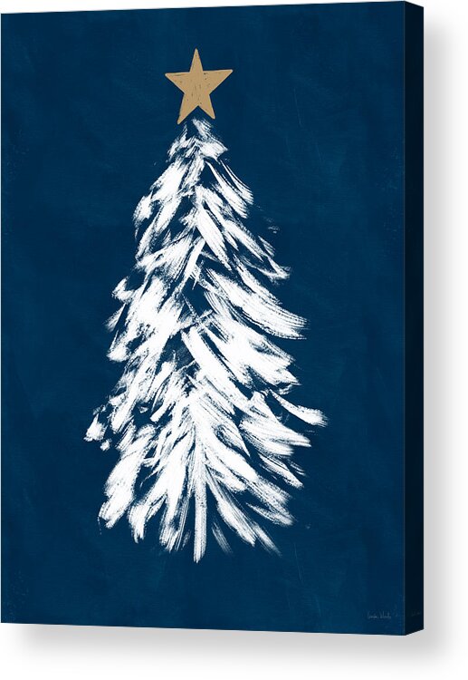 #faaAdWordsBest Acrylic Print featuring the mixed media Navy and White Christmas Tree 3- Art by Linda Woods by Linda Woods
