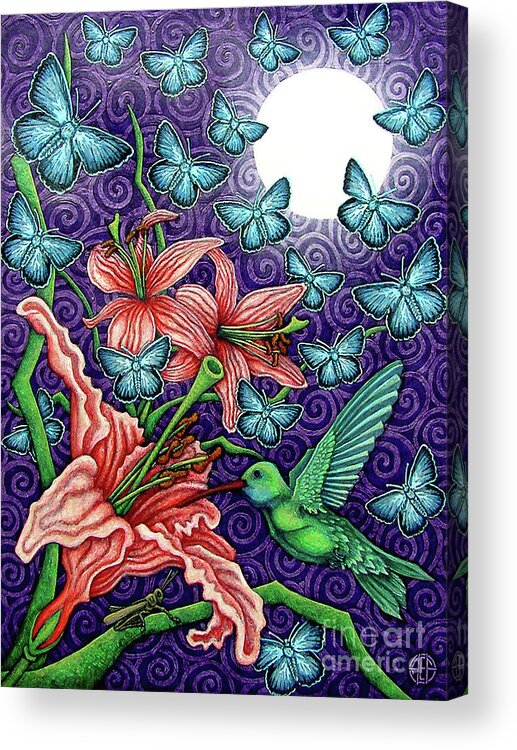 Hummingbird Acrylic Print featuring the painting Night Garden 5 by Amy E Fraser