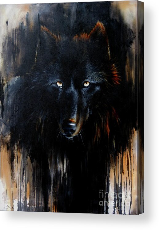 Wolf Acrylic Print featuring the painting Noir by Sandi Baker