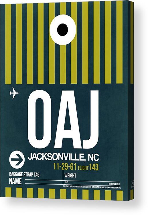 Vacation Acrylic Print featuring the digital art OAJ OAJ Jacksonville Luggage Tag I Luggage Tag I by Naxart Studio