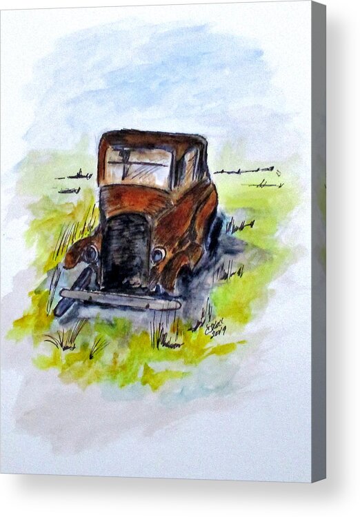Vintage Car Acrylic Print featuring the painting Once King by Clyde J Kell
