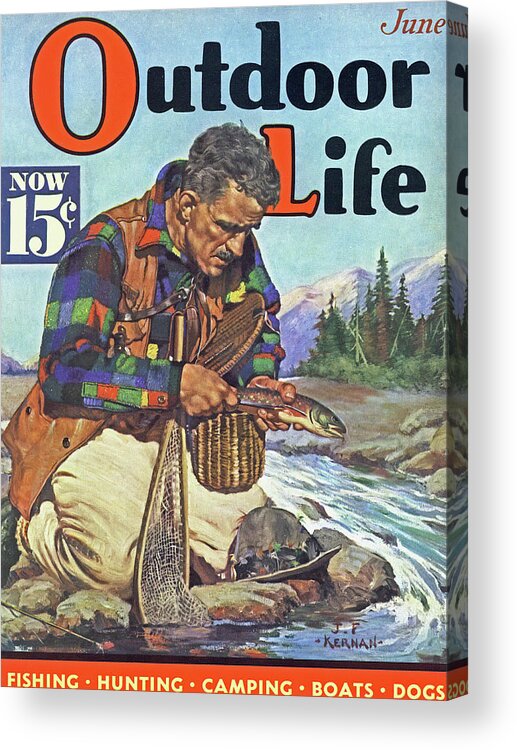 Trout Acrylic Print featuring the painting Outdoor Life Magazine Cover June 1938 by Outdoor Life