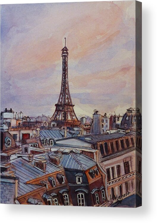Paris Acrylic Print featuring the painting Parisian rooftops by Henrieta Maneva