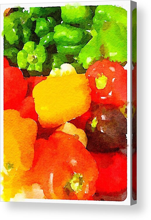 Photoshopped Photo Acrylic Print featuring the digital art Peppers at the market by Steve Glines