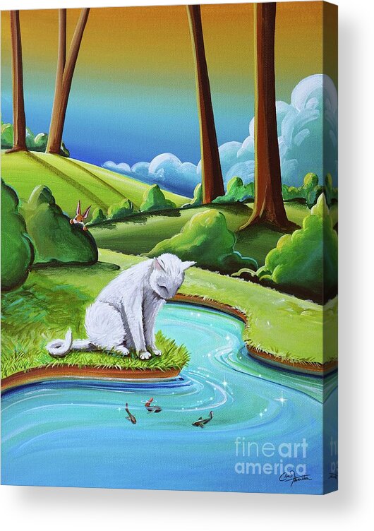 White Cat Acrylic Print featuring the painting Peter Sees A Cat by Cindy Thornton