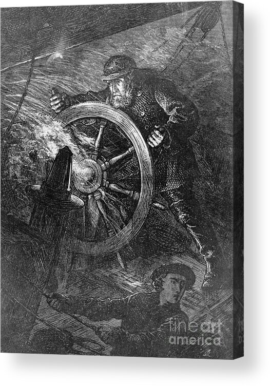 People Acrylic Print featuring the photograph Pilot At Wheel Of Ship by Bettmann