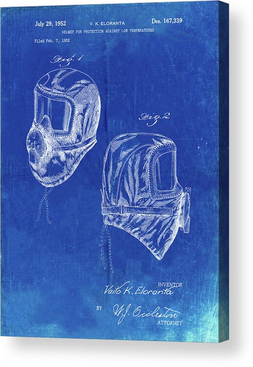 Pp1071-faded Blueprint Sub Zero Mask Patent Poster Acrylic Print featuring the digital art Pp1071-faded Blueprint Sub Zero Mask Patent Poster by Cole Borders