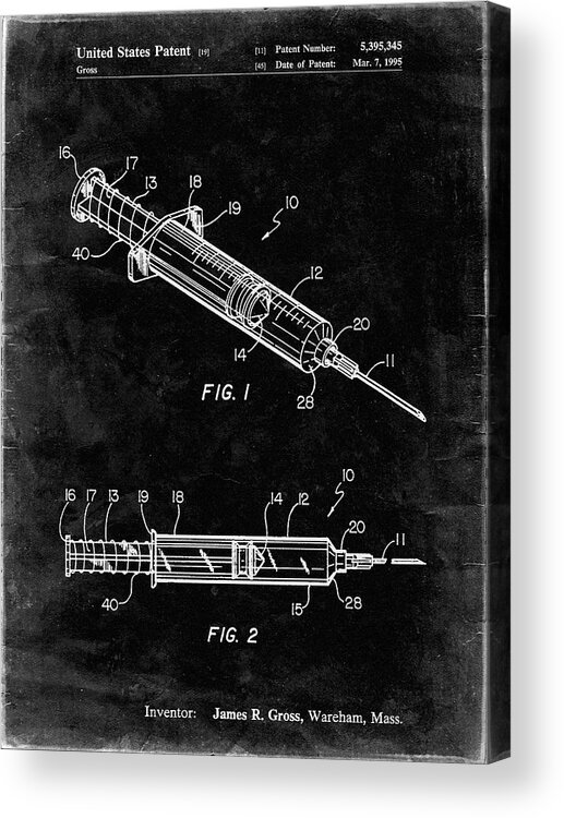 Pp1080-black Grunge Syringe Patent Poster Acrylic Print featuring the digital art Pp1080-black Grunge Syringe Patent Poster by Cole Borders
