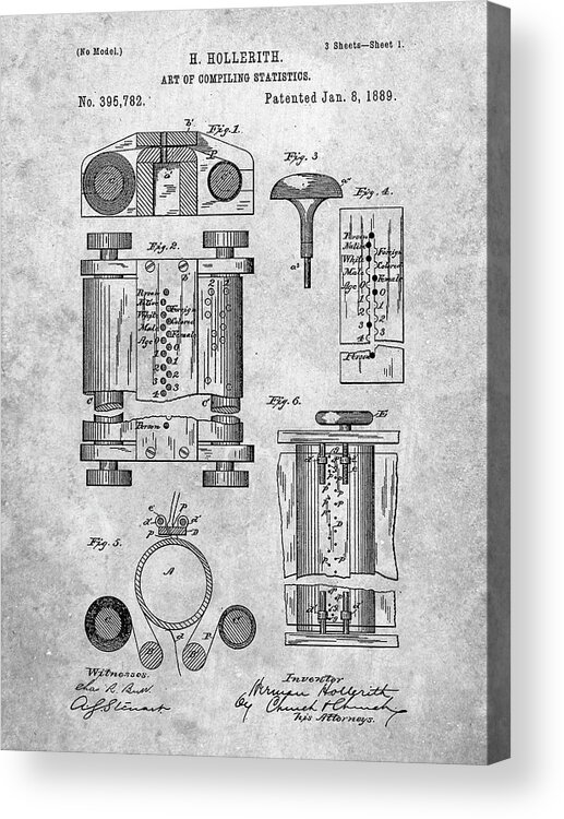 Pp110- Hollerith Machine Patent Poster Acrylic Print featuring the digital art Pp110- Hollerith Machine Patent Poster by Cole Borders