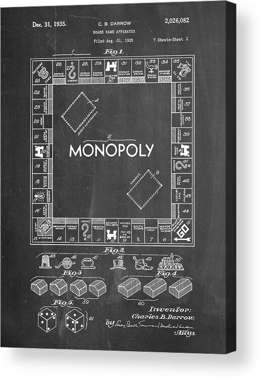 Pp131- Chalkboard Monopoly Patent Poster Acrylic Print featuring the digital art Pp131- Chalkboard Monopoly Patent Poster by Cole Borders