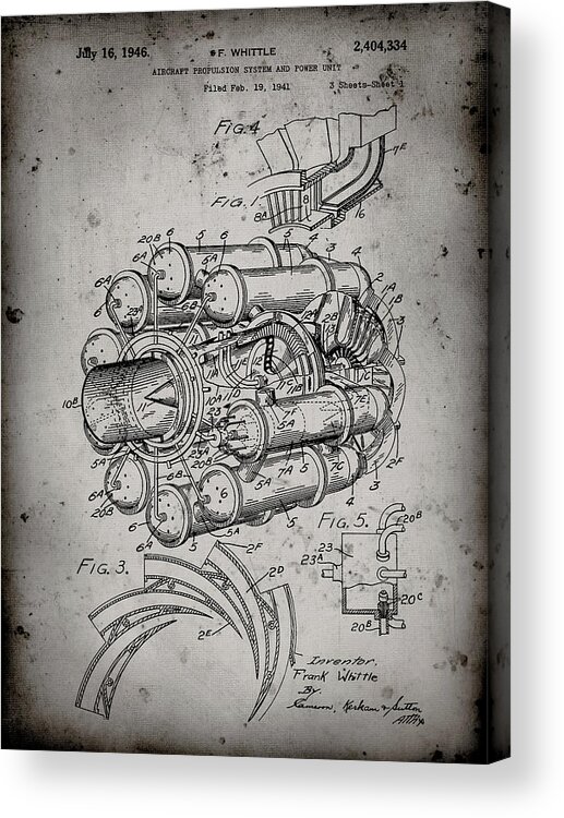 Pp14-faded Grey Jet Engine Patent Poster Acrylic Print featuring the digital art Pp14-faded Grey Jet Engine Patent Poster by Cole Borders