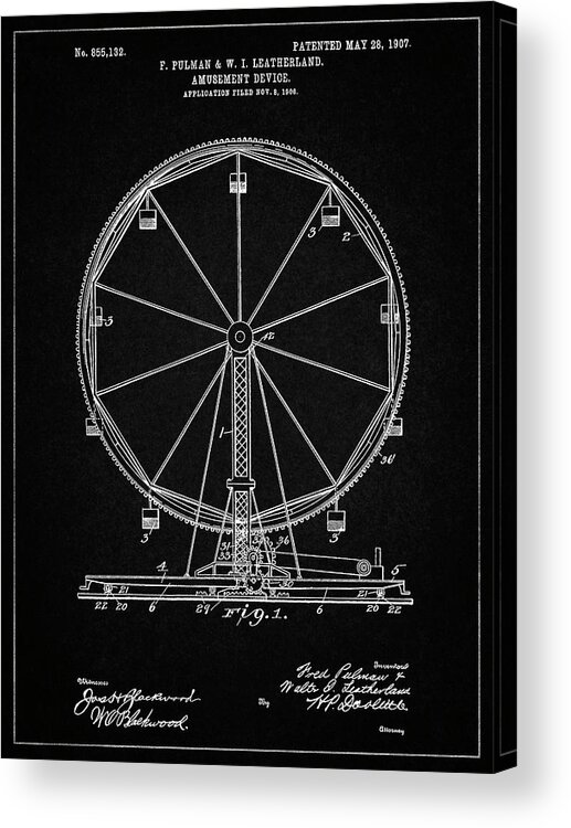 Pp167- Vintage Black Ferris Wheel Poster Acrylic Print featuring the digital art Pp167- Vintage Black Ferris Wheel Poster by Cole Borders