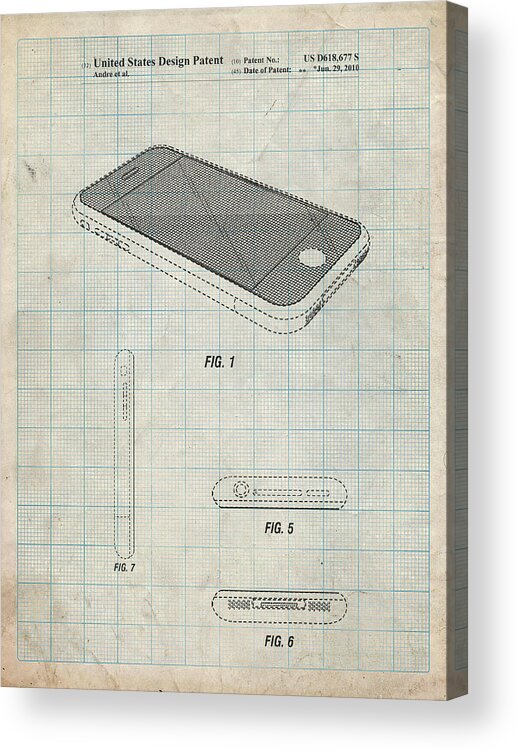 Pp177- Antique Grid Parchment Iphone 3 Patent Poster Acrylic Print featuring the digital art Pp177- Antique Grid Parchment Iphone 3 Patent Poster by Cole Borders