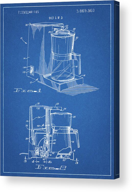 Pp208- Blueprint Dart Coffee Maker 1975 Acrylic Print featuring the digital art Pp208- Blueprint Dart Coffee Maker 1975 by Cole Borders