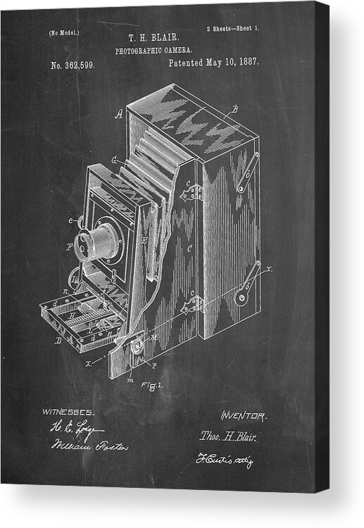 Pp301-chalkboard Lucidograph Camera Patent Poster Acrylic Print featuring the photograph Pp301-chalkboard Lucidograph Camera Patent Poster by Cole Borders