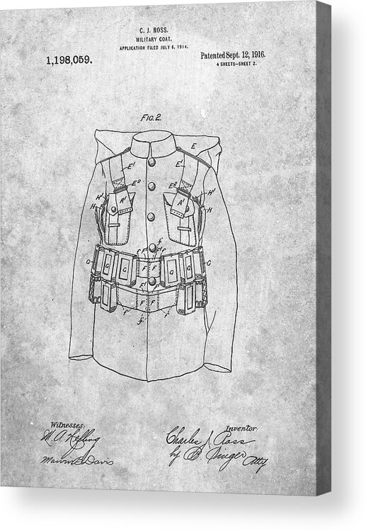 Pp465-slate World War 1 Military Coat Patent Poster Acrylic Print featuring the digital art Pp465-slate World War 1 Military Coat Patent Poster by Cole Borders
