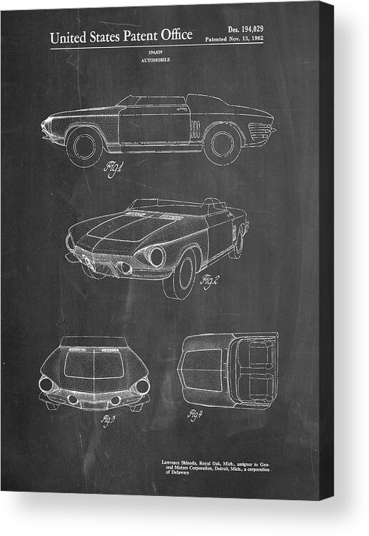 Pp489-chalkboard 1962 Chevrolet Covair Super Spyder Concept Patent Print Acrylic Print featuring the digital art Pp489-chalkboard 1962 Chevrolet Covair Super Spyder Concept Patent Print by Cole Borders