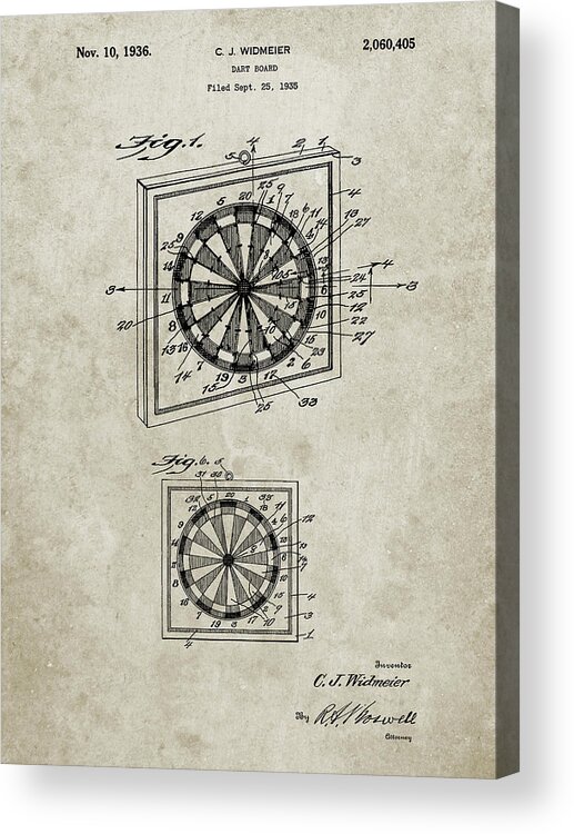 Pp625-sandstone Dart Board 1936 Patent Poster Acrylic Print featuring the digital art Pp625-sandstone Dart Board 1936 Patent Poster by Cole Borders