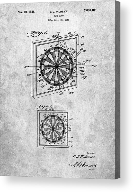 Pp625-slate Dart Board 1936 Patent Poster Acrylic Print featuring the digital art Pp625-slate Dart Board 1936 Patent Poster by Cole Borders