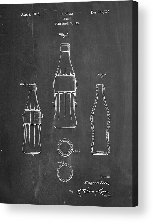 Pp626-chalkboard D-patent Coke Bottle Patent Poster Acrylic Print featuring the digital art Pp626-chalkboard D-patent Coke Bottle Patent Poster by Cole Borders