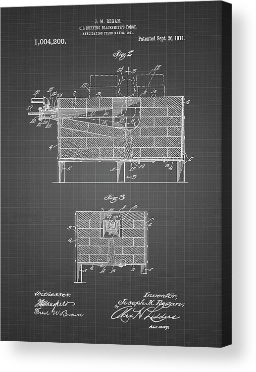 Pp742-black Grid Blacksmith Forge Patent Poster Acrylic Print featuring the digital art Pp742-black Grid Blacksmith Forge Patent Poster by Cole Borders