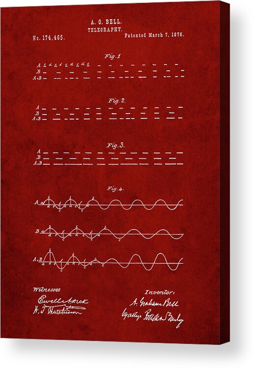 Pp962-burgundy Morse Code Patent Poster Acrylic Print featuring the digital art Pp962-burgundy Morse Code Patent Poster by Cole Borders