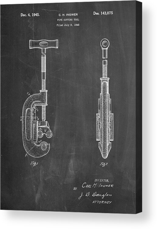 Pp986-chalkboard Pipe Cutting Tool Patent Poster Acrylic Print featuring the digital art Pp986-chalkboard Pipe Cutting Tool Patent Poster by Cole Borders
